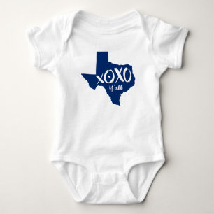 XOXO, Y'all - State Flag Blue Texas State Shape Baby Bodysuit