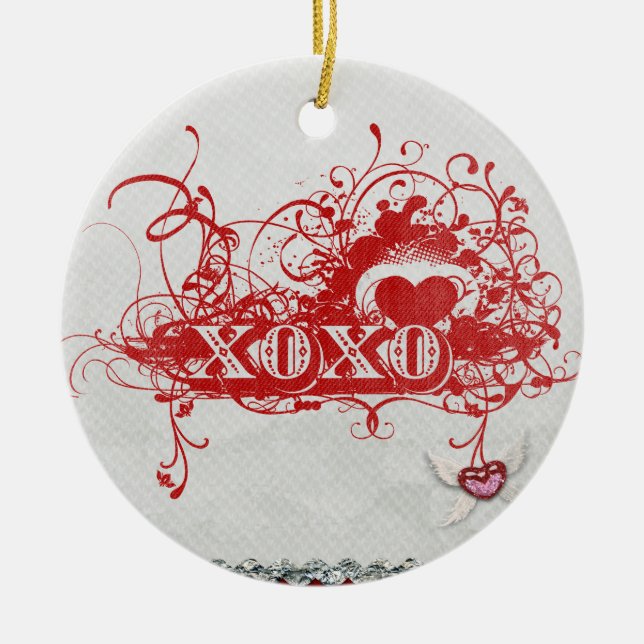xoxoxo hugs kisses fancy wordart ceramic tree decoration (Front)