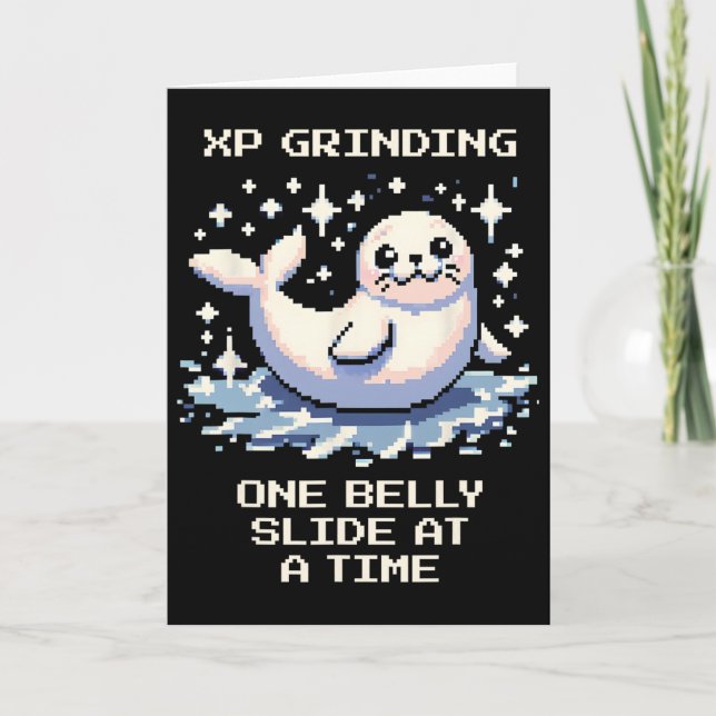 Xp Grinding Belly Slide Pixel Seal Retro Gamer Vib Card (Front)