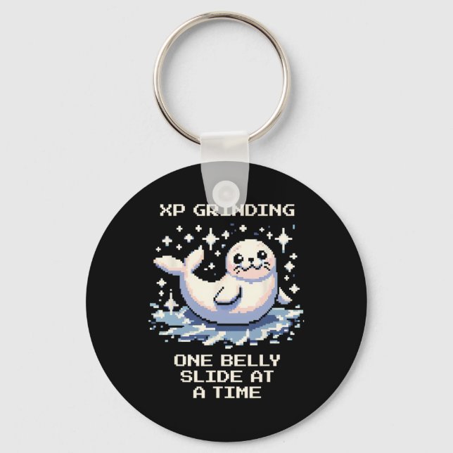Xp Grinding Belly Slide Pixel Seal Retro Gamer Vib Key Ring (Front)