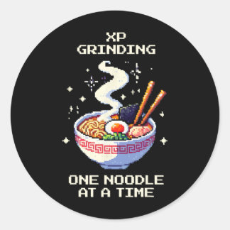 Xp Grinding Ramen Noodles Pixel Art Retro Gaming  Classic Round Sticker