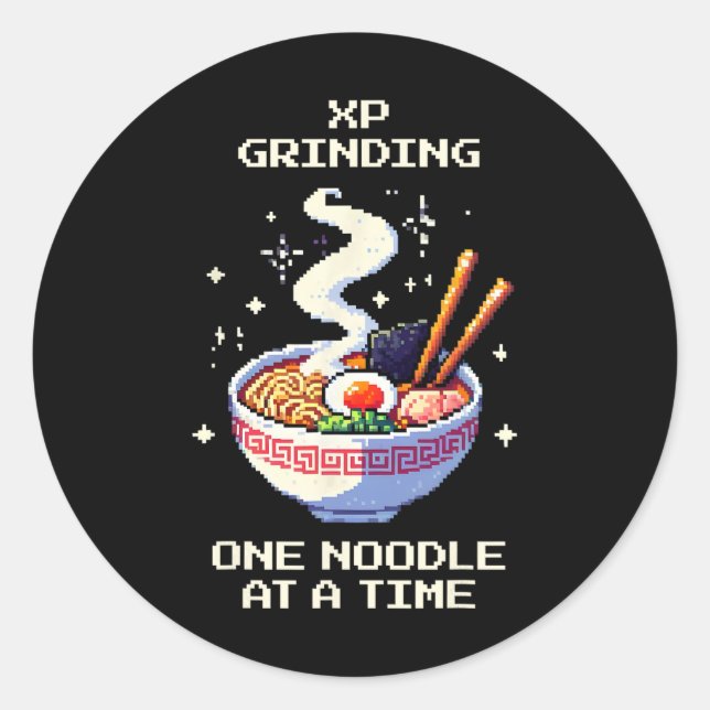 Xp Grinding Ramen Noodles Pixel Art Retro Gaming  Classic Round Sticker (Front)