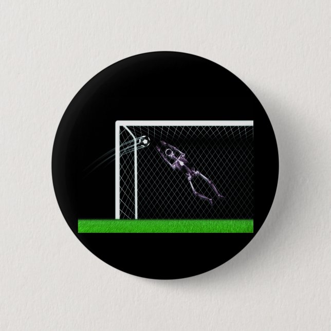 XRAY SKELETON SOCCER GOALIE ORIGINAL 6 CM ROUND BADGE (Front)