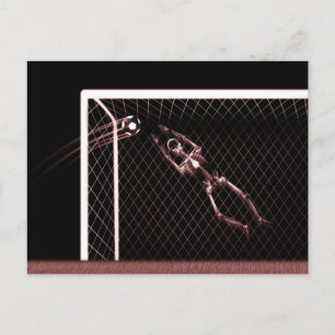 XRAY SKELETON SOCCER GOALIE RED POSTCARD