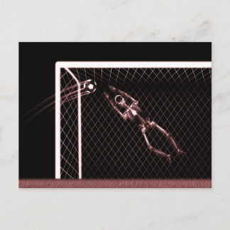 XRAY SKELETON SOCCER GOALIE RED POSTCARD