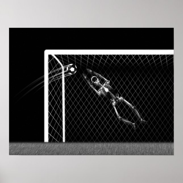 XRAY SKELETON SOCCER GOALIE WHITE BLACK POSTER (Front)