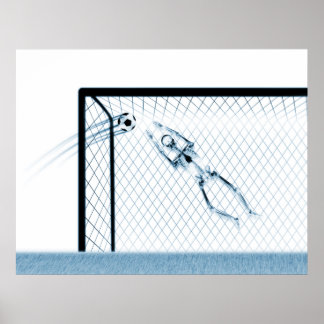 XRAY SKELETON SOCCER GOALIE WHT BLUE POSTER