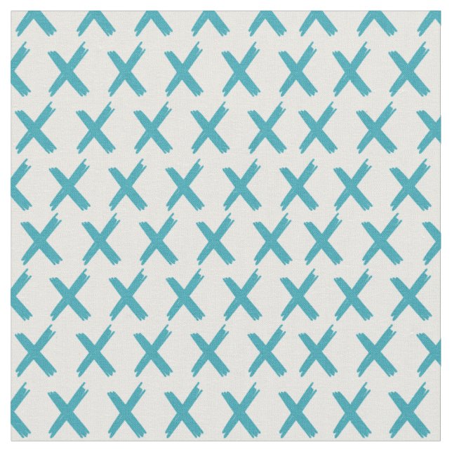 X's Allover - Pacific Blue on White Fabric (Close Up)