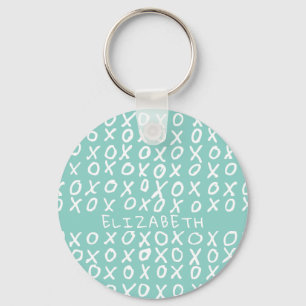 X's and O's personalised on riptide teal Key Ring