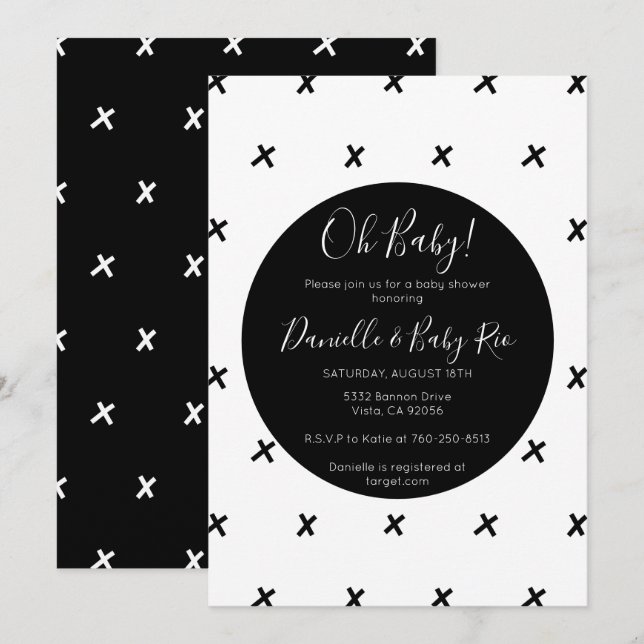 X's Modern baby shower black and white pattern Invitation (Front/Back)