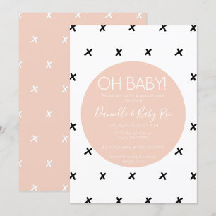 X's Modern baby shower black white pink pattern X Invitation