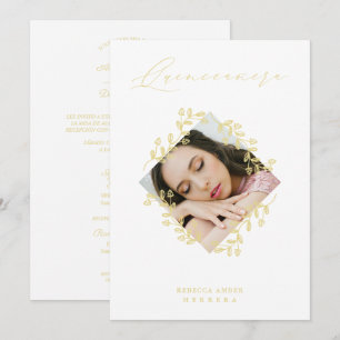 XV Años Gold Diamond Wildflower White Photo Invitation