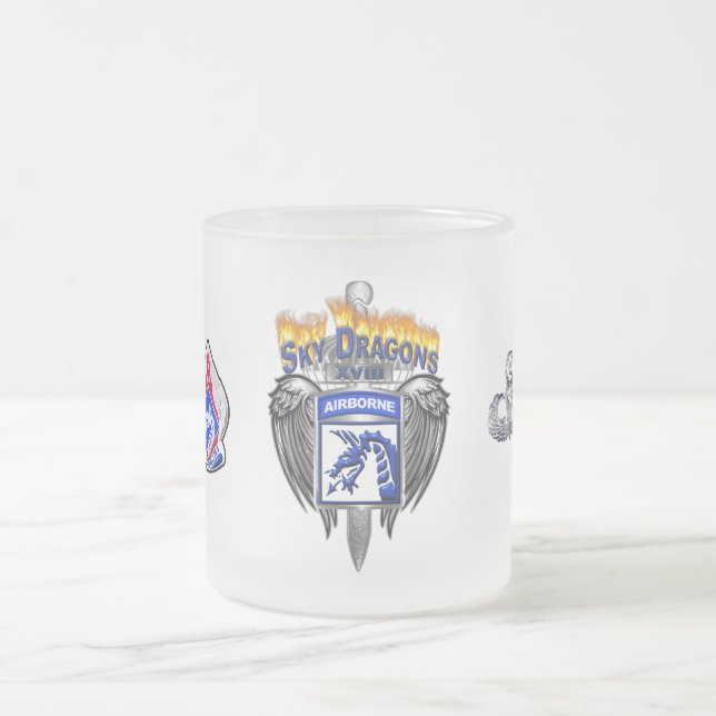 XVIII Airborne Corps Amazing Sky Dragons Frosted Glass Coffee Mug (Center)
