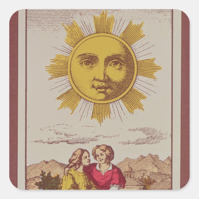 XVIIII Le Soleil, French tarot card of the Sun Square Sticker (Front)