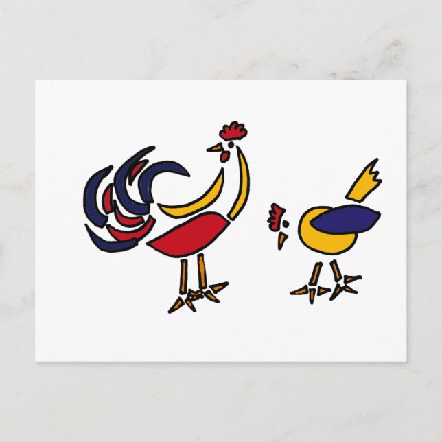 XX- Abstract Art Chicken and Rooster Postcard (Front)