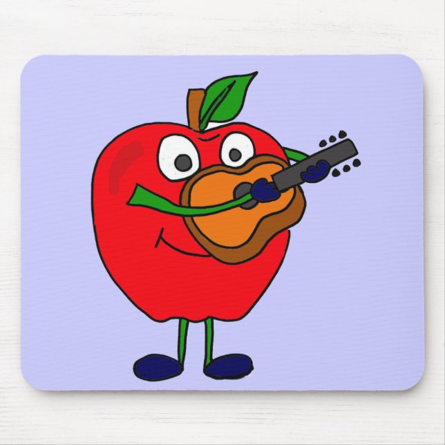 XX- Apple Playing Guitar Cartoon Mouse Mat (Front)