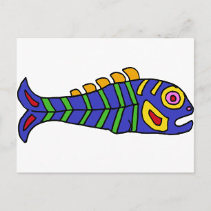 XX- Artistic Mexican Style Fish Art Postcard