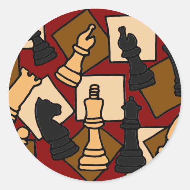 XX- Awesome Chess Game Pieces Art Classic Round Sticker (Front)