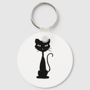 XX- Black Kitty Cat Art Design Key Ring