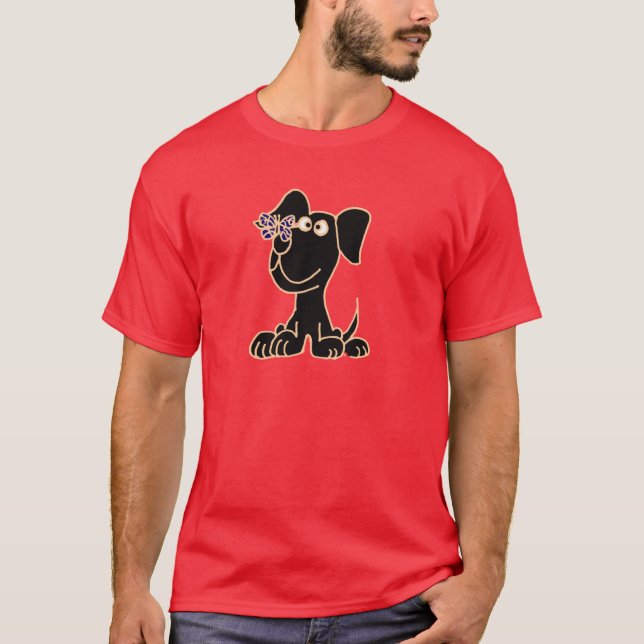 XX- Black Puppy Dog with Butterfly on Nose T-Shirt (Front)