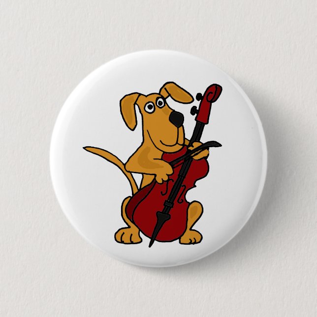 XX- Brown Puppy Dog Playing the Cello 6 Cm Round Badge (Front)