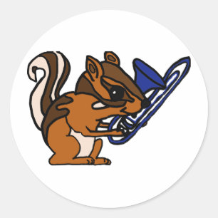 XX- Chipmunk Playing Trombone Cartoon Classic Round Sticker
