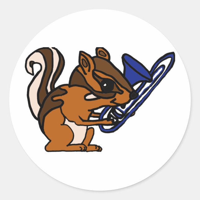XX- Chipmunk Playing Trombone Cartoon Classic Round Sticker (Front)