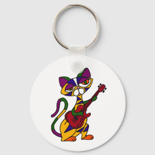 XX- Cool Cat Playing Guitar Cartoon Key Ring