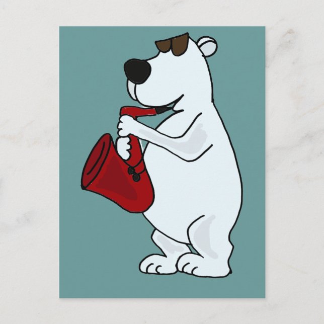 XX- Cool Polar Bear Playing the Saxophone Cartoon Postcard (Front)