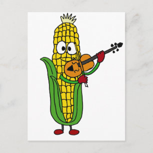 XX- Corn Playing Fiddle or Violin Postcard