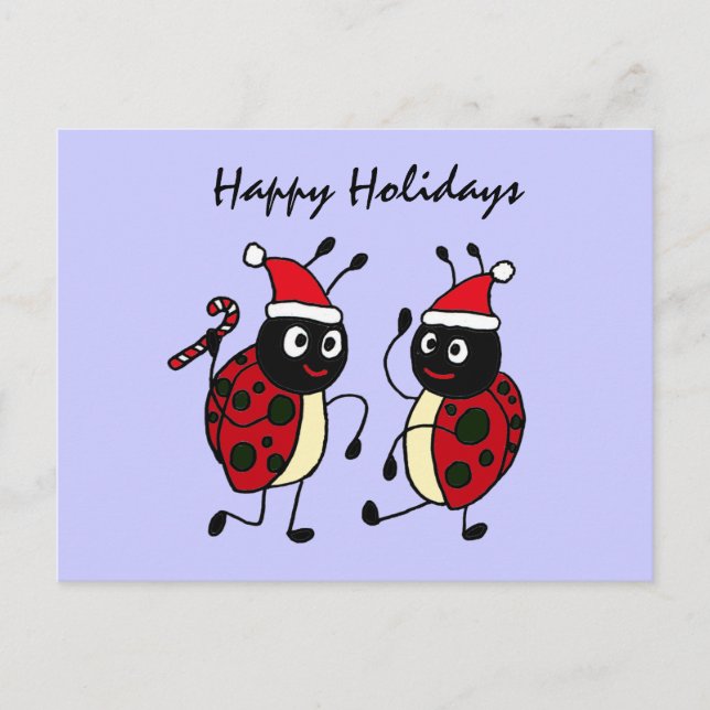 XX- Dancing Ladybugs Wearing Santa Hats Holiday Postcard (Front)