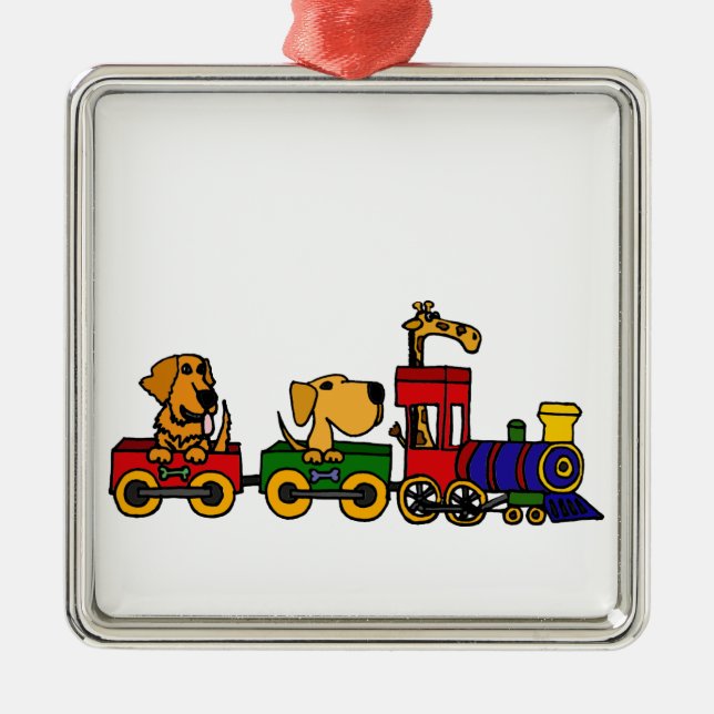 XX- Dogs on a Train Cartoon Metal Tree Decoration (Front)