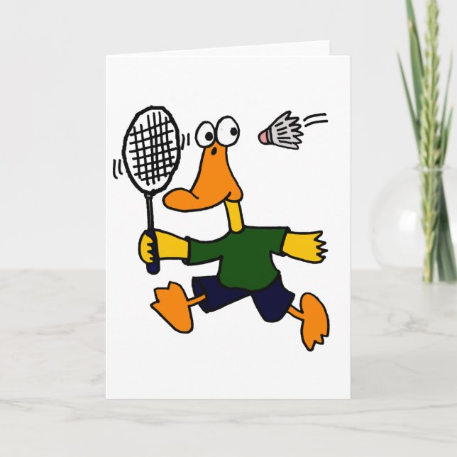 XX- Duck Playing Badminton Cartoon Card (Front)