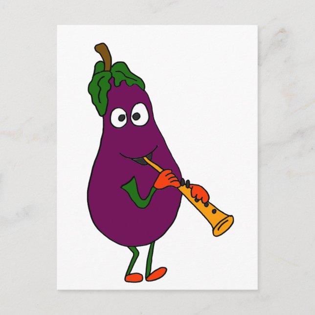 XX- Eggplant Playing Clarinet Cartoon Postcard (Front)