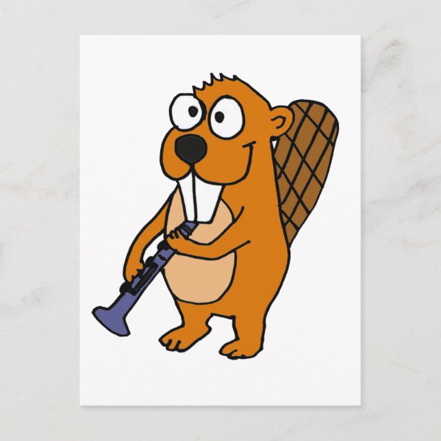 XX- Funny Beaver Playing Clarinet Cartoon Postcard (Front)