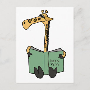 XX- Funny Giraffe Reading Neck Pain Book Cartoon Postcard
