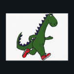XX- Funny jogging dinosaur with Red Sneakers Postcard<br><div class="desc">Hilarious cartoon dinosaur jogging and wearing red sneakers.  He's cute and funny and full of personality.  Can also add custom text when ordering.</div>