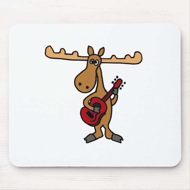 XX- Funny Moose Playing Guitar Cartoon Mouse Mat (Front)