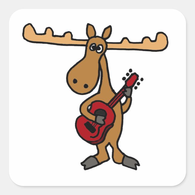 XX- Funny Moose Playing Guitar Cartoon Square Sticker (Front)