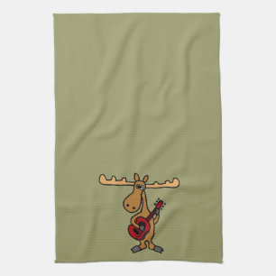 XX- Funny Moose Playing Guitar Cartoon Tea Towel