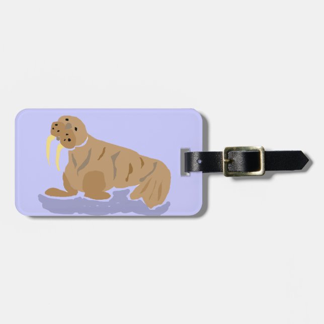 XX- Funny Primitive Art Walrus Luggage Tag (Front Horizontal)