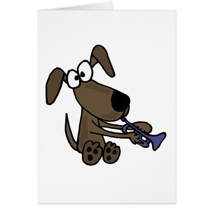 XX Funny Puppy Dog Playing Trumpet Cartoon Zazzle.co.uk