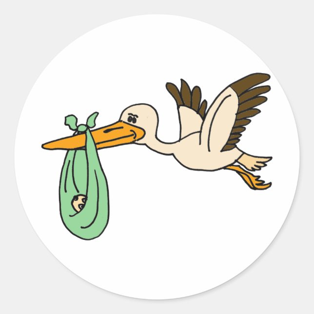 XX- Funny Stork Carrying Baby Classic Round Sticker (Front)