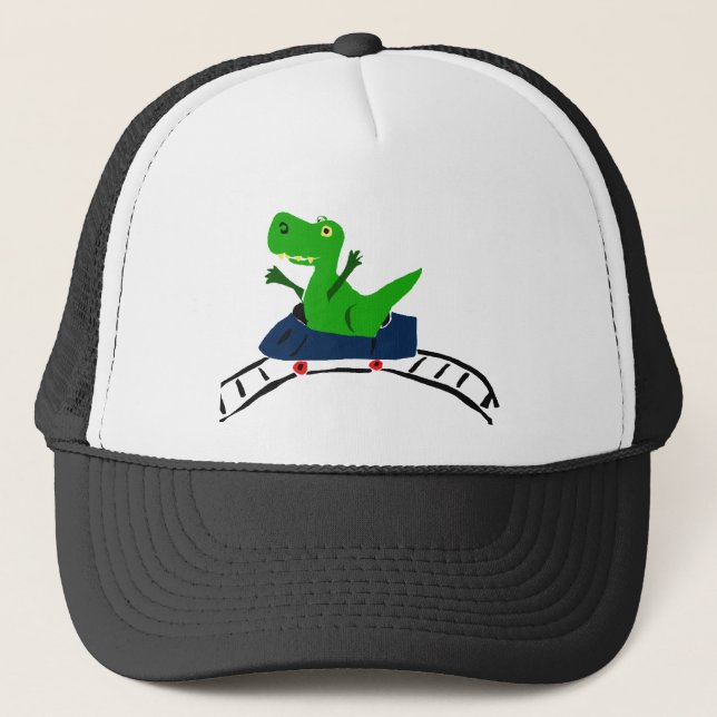 XX- Funny T-rex Dinosaur on Roller Coaster Art Trucker Hat (Front)