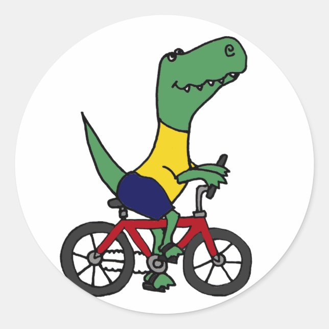 XX- Funny T-rex Dinosaur Riding Bicycle Classic Round Sticker (Front)