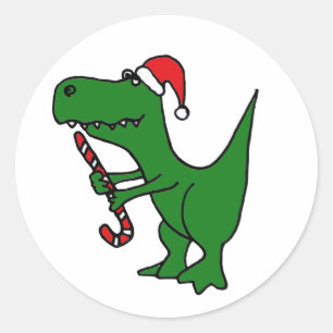 XX- Funny T-rex Dinosaur Wearing Santa Hat Classic Round Sticker