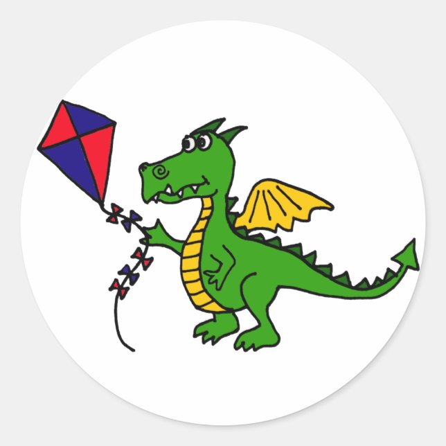 XX- Hilarious Dragon Flying Kite Classic Round Sticker (Front)