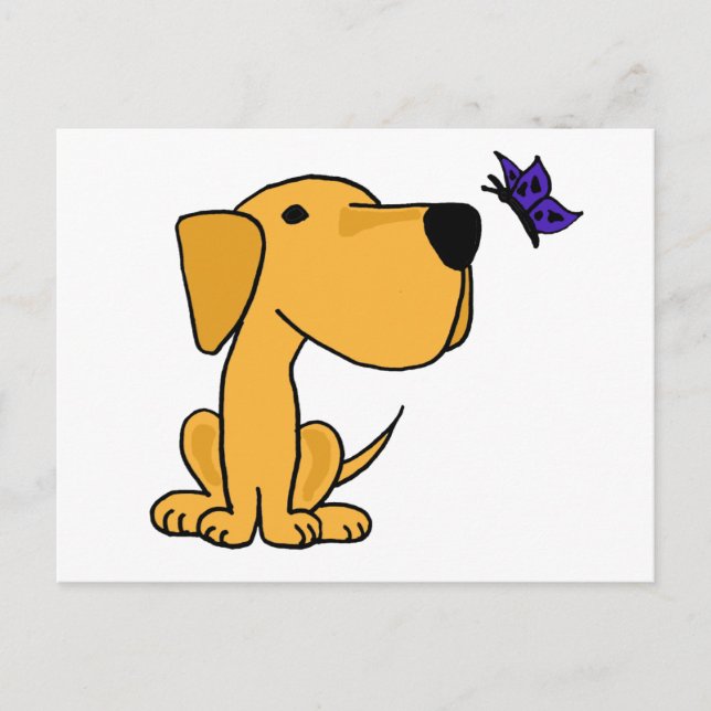 XX- Labrador Retriever Watching Butterfly Cartoon Postcard (Front)