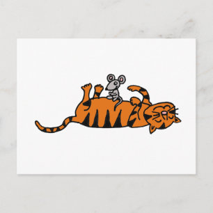 XX- Mouse Sitting on Cat Stomach Cartoon Postcard