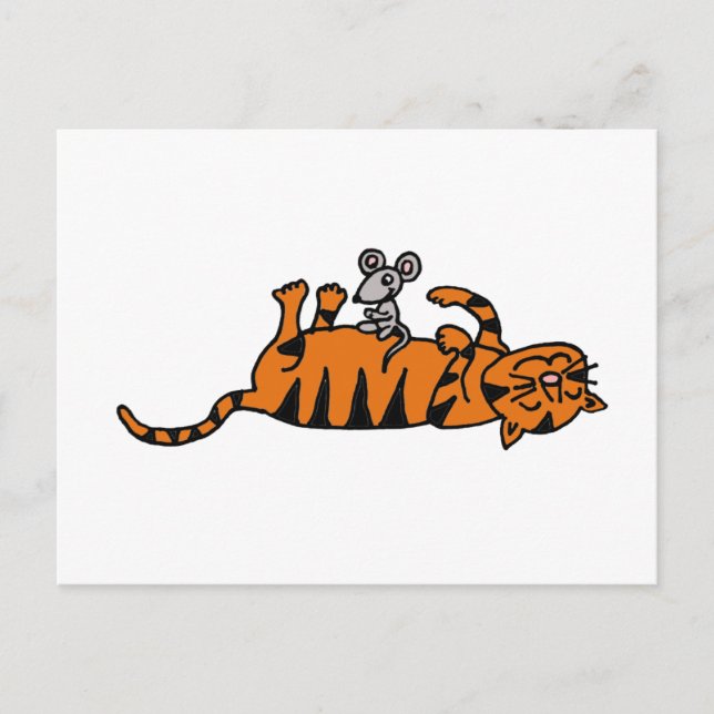 XX- Mouse Sitting on Cat Stomach Cartoon Postcard (Front)